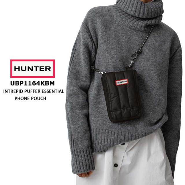 【メール便可】ハンター スマホポーチ レディース メンズ HUNTER イントレピッド パファー エッセンシャル フォンポーチ スマホポシェット バッグ ショルダーバッグ ブラック/ホワイト UBP1164KBM
