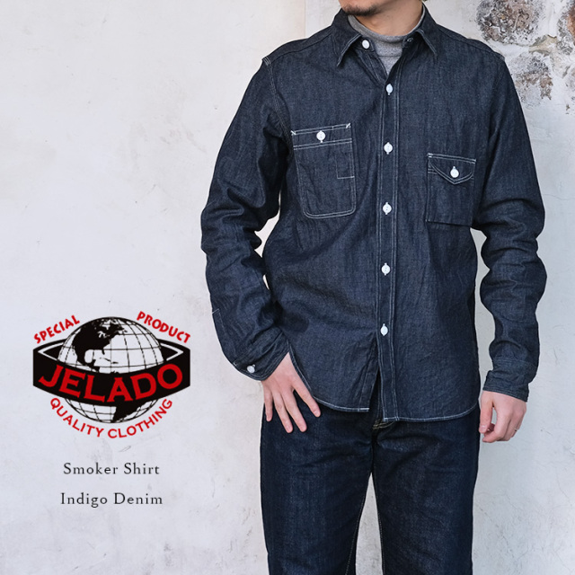 JELADO ジェラード Smoker Shirt スモーカーシャツ Indigo Denim インディゴデニム JP81123 ワークシャツ コットン メンズ 〔FL〕