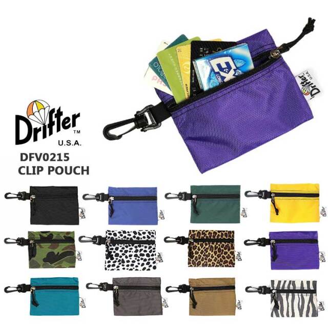 【メール便可】 ドリフター ポーチ レディース メンズ Drifter CLIP POUCH クリップポーチ ミニポーチ カードケース コインケース ブラック/ブルー/グリーン/イエロー/カモフラ/迷彩/ダルメシアン/レオパード/パープル/ターコイズ/グレー/ベージュ/ゼブラ DFV0215