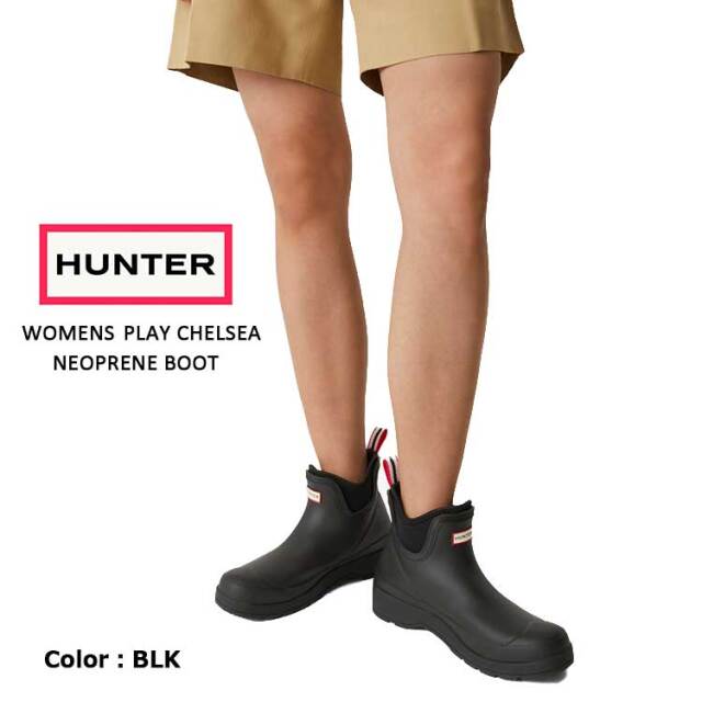 最終価格 HUNTER ハンター WFS3020RMA BLK 長靴 ネオプレン レディース プレイ ネオプレン チェルシー ブーツ - ブラック