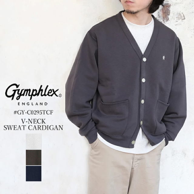 ジムフレックス Gymphlex Vネック スウェット カーディガン GY-C0295TCF レディース メンズ トップス 長袖 グレー チャコール ネイビー S M L