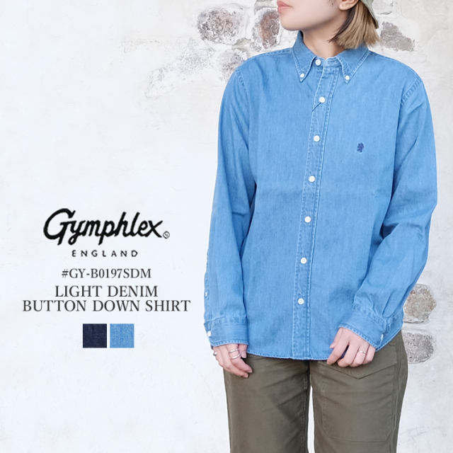 ジムフレックス ライトデニム 長袖 ボタンダウン シャツ レディース トップス Gymphlex LIGHT DENIM L／S BUTTON DOWN SHIRT LADIES インディゴブルー／ブリーチブルー 12／14／16／S／M／L #GY-B0197SDM