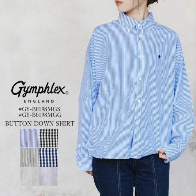 ジムフレックス 長袖 ボタンダウン シャツ レディース ストライプ ギンガム トップス Gymphlex BUTTON DOWN SHIRT LADIES STRIPE GINGHAM ブルー ブラック グレー グレージュ 14 M #GY-B0198MGS #GY-B0198MGG #GY-B0198MTS