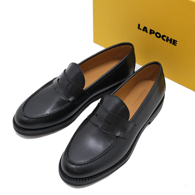 LA POCHE ラポシュ KATE ケイト コインローファー 牛革 カーフレザー ラバーソール ブラック レディース 〔FL〕