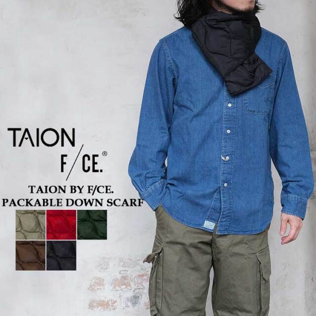 タイオン バイ エフシーイー パッカブル ダウン スカーフ メンズ レディース マフラー ダウンマフラー TAION BY FCE PACKABLE DOWN SCARF 新作 セージグリーン レッド グリーン ブラウン ブラック FSP43232U0001