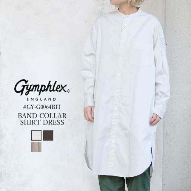ジムフレックス Gymphlex バンドカラー シャツ ワンピース レディース GY-G0064BIT トップス ベージュ グレー トープ 14 M