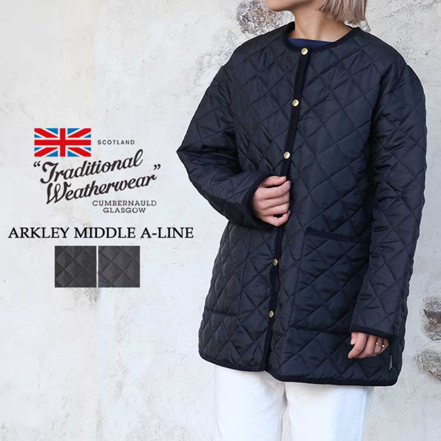 トラディショナル ウェザーウェア Traditional Weatherwear アークリー ミドル Aライン ARKLEY A-LINE MIDDLE レディース L262APQCO0485AA キルティング ジャケット ノーカラー  コート ジャケット ミドル丈 ブラック ネイビー 34 36 S M L
