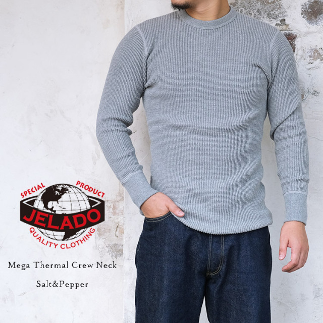 JELADO ジェラード AB94237 Mega Thermal Crew Neck メガサーマル クルーネック Salt&Pepper ソルト＆ペッパー サーマルTシャツ ロンT コットン メンズ 〔FL〕