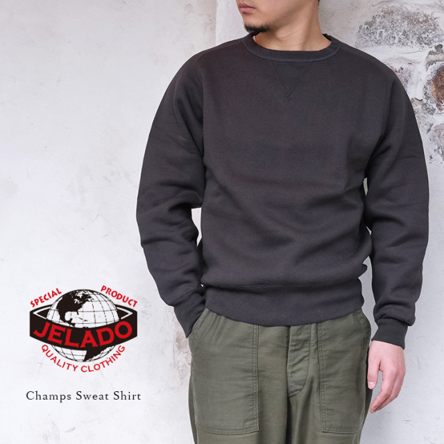 JELADO ジェラード AB01223 Champs Sweat Shirt Plain チャンプス スウェットシャツ プレーン Smoke Black スモークブラック コットン メンズ 〔FL〕