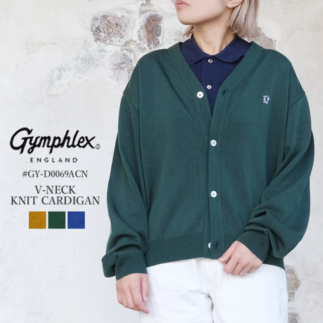 ジムフレックス Vネック ニット カーディガン レディース トップス Gymphlex V-NECK KNIT CARDIGAN LADIES マスタード／グリーン／ブルー 14／M #GY-D0069ACN