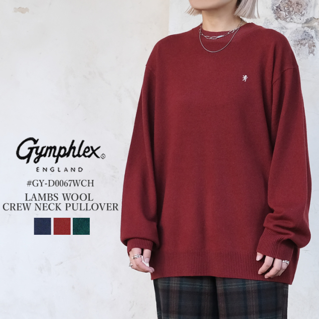 ジムフレックス ラムウール クルーネック プルオーバー ニット レディース トップス Gymphlex LAMBS WOOL CREWNECK PULLOVER KNIT LADIES ネイビー／バーガンディ／グリーン 14／M #GY-D0067WCH