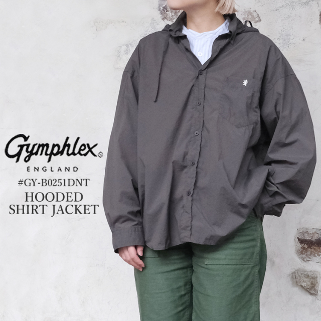 ジムフレックス ドライナイロン ハイストレッチ フード付き シャツ ジャケット レディース アウター Gymphlex DRY NYLON STRETCH TAFFETA HOODED SHIRT JACKET LADIES<br>チャコール 14／M #GY-B0251DNT