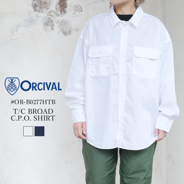 オーシバル オーチバル TCブロード CPOシャツ レディース トップス ORCIVAL T／C BROAD C.P.O. SHIRT LADIES ホワイト／ダークネイビー 1／FREE #OR-B0277HTB