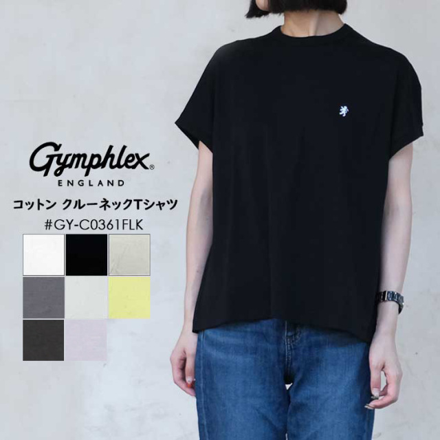 【メール便可】 ジムフレックス GYMPHLEX トップス レディース #GY-C0361FLK コットン クルーネック Tシャツ レディース ロゴ刺繍 半袖 コットン100% ホワイト ブラック グレージュ チャコール ブルー イエロー グレー14 中国製