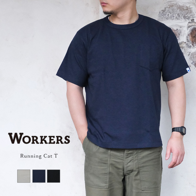 Workers ワーカーズ Running Cat T ランニングキャット Tシャツ 10オンス バインダーネック コットン 日本製 メンズ 〔FL〕