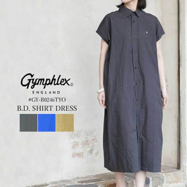 ジムフレックス スリーブレス ボタンダウン シャツ ワンピース レディース トップス カーボン グレー ブルー ベージュ 14 M Gymphlex GY-B0246TYO