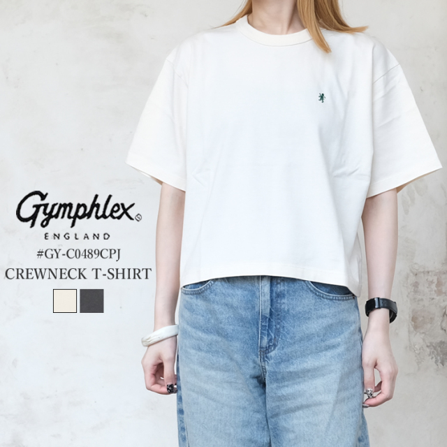 【メール便可】 ジムフレックス クルーネック ショート丈 Tシャツ レディース トップス Gymphlex CREWNECK SHORT T-SHIRT LADIES エクリュ／グレー 14／M #GY-C0489CPJ