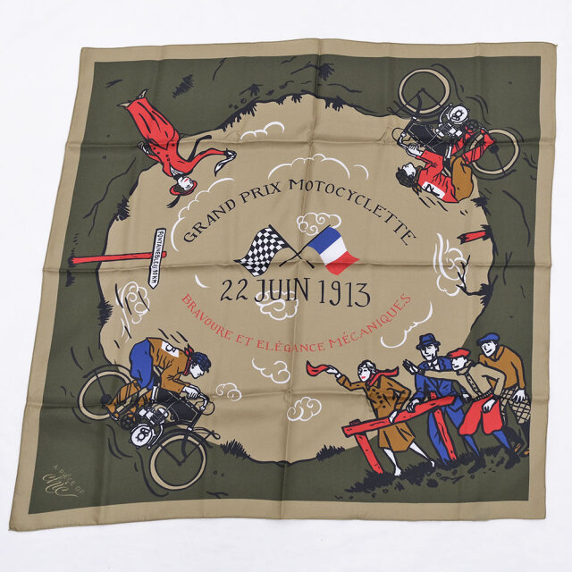 フランス製 シルク100% スカーフ 自転車モチーフ フランス製 シルク100% スカーフ 自転車モチーフ