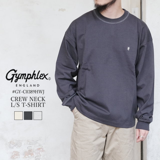 ジムフレックス クルーネック 長袖 Tシャツ レディース メンズ トップス Gymphlex CREWNECK L／S T-SHIRT LADIES MENS エクリュ／グレー／ヘザーライトグレー XS／S #GY-C0389HWJ
