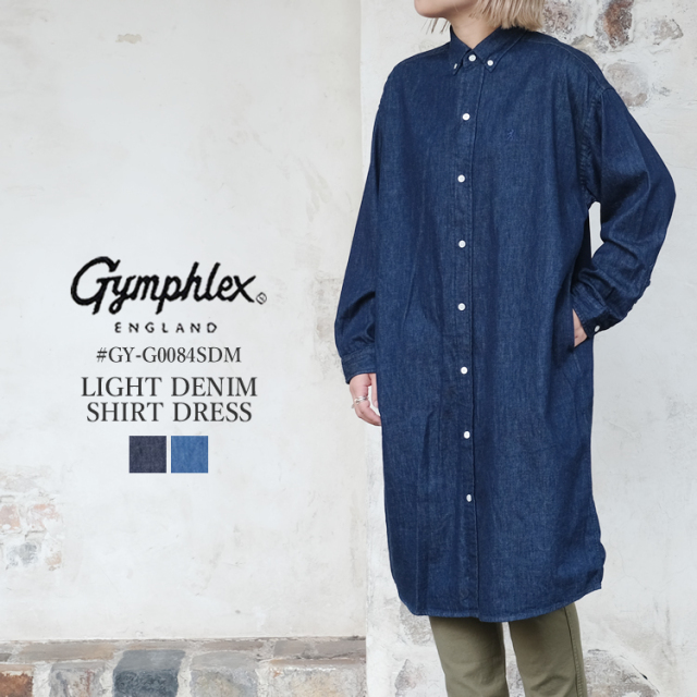 ジムフレックス ライトデニム シャツ ワンピース レディース トップス Gymphlex LIGHT DENIM SHIRT DRESS LADIES ネイビー／ブルー 12／14／S／M #GY-G0084SDM