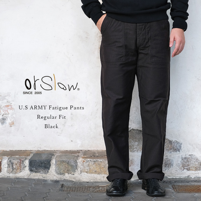 【交換往復送料無料】orSlow オアスロウ 01-5002-61 U.S ARMY Fatigue Pants ファティーグパンツ Regular Fit レギュラーフィット Black ブラック ベイカーパンツ 軍パン コットン 日本製 〔FL〕