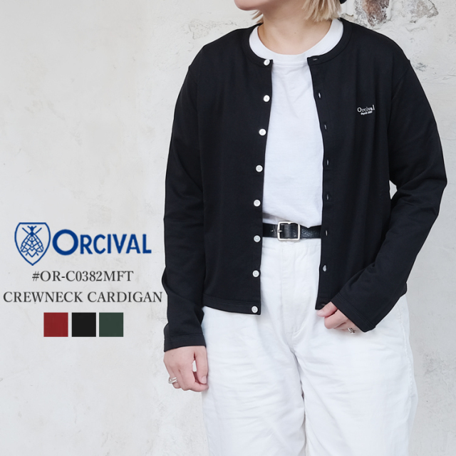 オーシバル オーチバル コットンジャージ クルーネック カーディガン レディース トップス ORCIVAL COTTON JERSEY CREWNECK CARDIGAN LADIES レッド／ブラック／グリーン 2／L #OR-C0382MFT