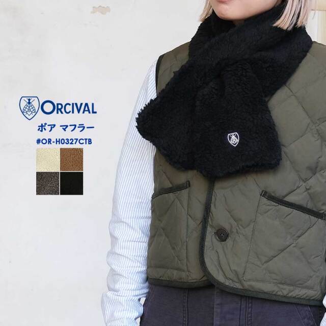 オーチバル ボア マフラー レディース メンズ ロゴ オーシバル ホワイト キャメル ブラウン ブラック FREE ORCIVAL OR-H0327CTB