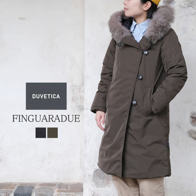 デュベティカ フィングアラドゥエ フーデッド ダウン コート ファー フォックス レディース アウター DUVETICA FINGUARADUE HOODED DOWN COAT LADIES ブラック／カーキ 40／42／M／L #242WB1-10281-00-10460 日本正規販売店