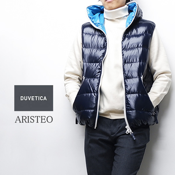 デュベティカ ダウンベスト メンズ フード付き アリステオ DUVETICA ARISTEO ネイビー 44／46／48／50／S／M／L／LL 182-U.2261N00／1035.R 日本正規販売店