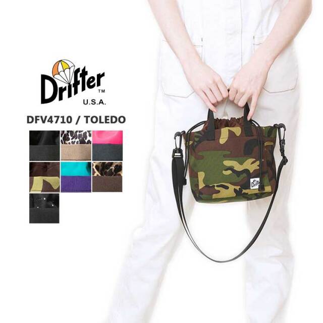ドリフター Drifter ショルダーバッグ レディース メンズ DFV4710 トレド TOLEDO 巾着 ブラック ベージュ レオパード ネイビー ピンク 迷彩 カモフラ ブラウン パープル ブルー レオパード ドット 【メール便可】