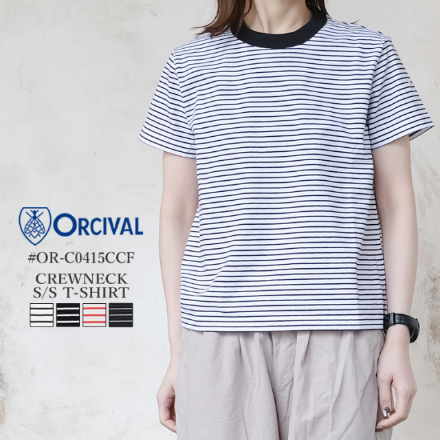 【メール便可】オーシバル オーチバル ORCIVAL トップス レディース #OR-C0415CCF クルーネック 半袖 Tシャツ ロゴ ホワイト ブラック レッド チャコール グレー ブルー 日本製