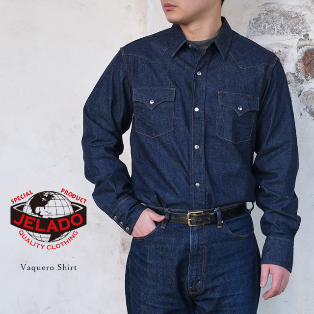 JELADO ジェラード JP11115 Vaquero Shirt バケーロシャツ Indigo インディゴ ウエスタンシャツ デニムシャツ コットン メンズ 〔FL〕