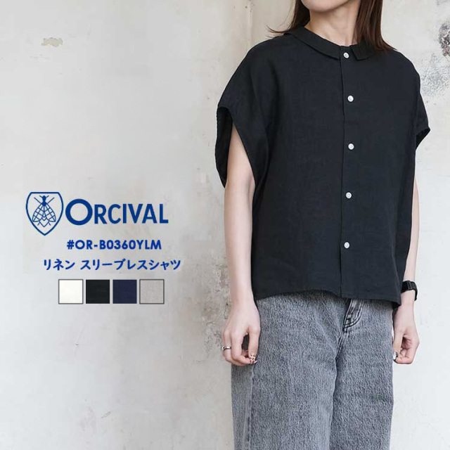 オーシバル オーチバル ORCIVAL トップス レディース #OR-B0360YLM リネン スリーブレス シャツ ロゴ オフホワイト チャコール グレー ネイビー ライトグレー ベトナム製