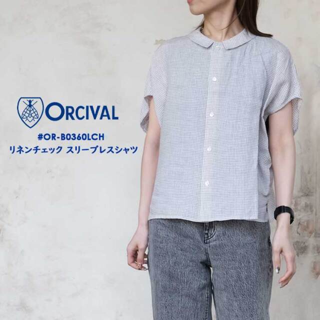 オーシバル オーチバル リネン チェック スリーブレスシャツ レディース トップス チェック柄 ホワイト トープ 2 ORCIVAL OR-B0360LCH