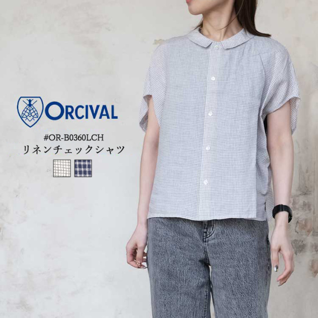 オーシバル オーチバル ORCIVAL トップス レディース #OR-B0360LCH リネン チェック シャツ ロゴ ホワイト トープ（ベージュ系） ネイビー ベトナム製