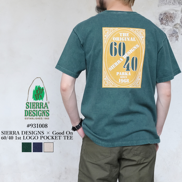【メール便可】 シエラデザインズ グッドオン ロゴ ポケット 半袖 Ｔシャツ メンズ トップス 日本製 SIERRA DESIGNS Good On 60／40 1st LOGO POCKET TEE MENS グリーン／ネイビー／ナチュラル M／L／XL #931008