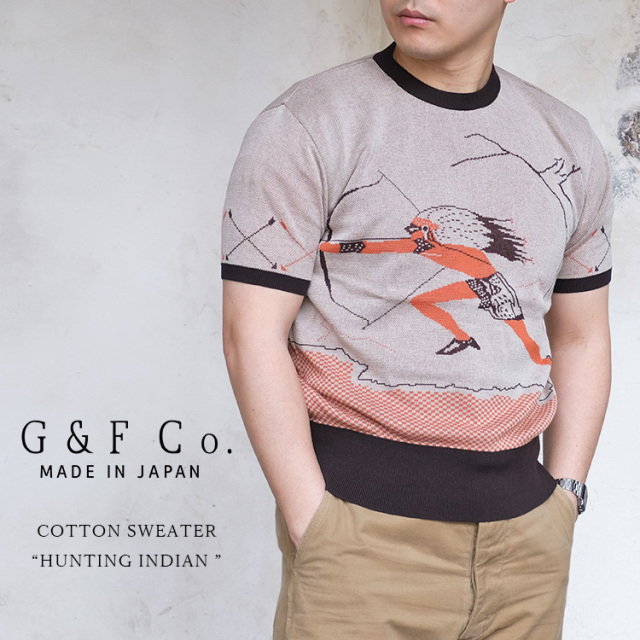 G&F Co. ジーアンドエフ COTTON SWEATER コットンセーター HUNTING INDIAN ハンティングインディアン ジャガード編み ヴィンテージ コットン 日本製 メンズ 〔FL〕