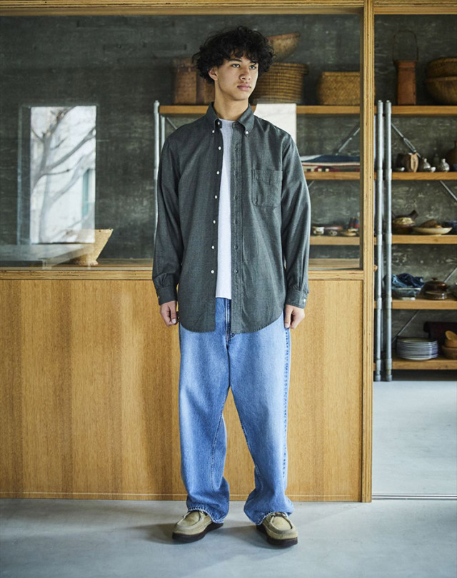 orslow オアスロウ　バンドカラー 長袖ネルシャツ グレー チェック　M 別注 OMBRE CHECK LONG SLEEVE SHIRT | orSlow(オアスロウ