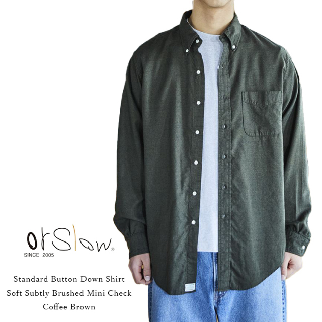 orSlow オアスロウ 01-8112-52 Standard Button Down Shirt Soft Subtly Brushed Mini Check スタンダードボタンダウンシャツ Coffee Brown コーヒーブラウン フランネル コットン テンセル 日本製 メンズ 〔FL〕