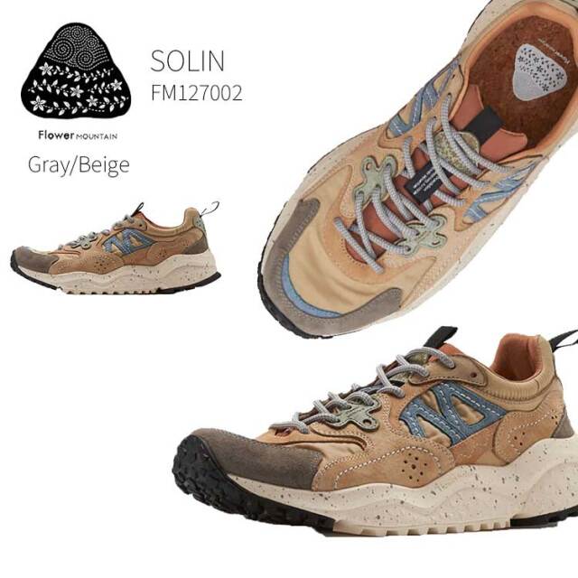 フラワーマウンテン Flower MOUNTAIN スニーカー SOLIN ソウリン メンズ レディース FM127002 アウトドア ハイキング トレッキング Gray／Beige 37 38 39 40 41 42 43 23.5cm 24cm 24.5cm 25cm 26cm 26.5cm 27.5cm