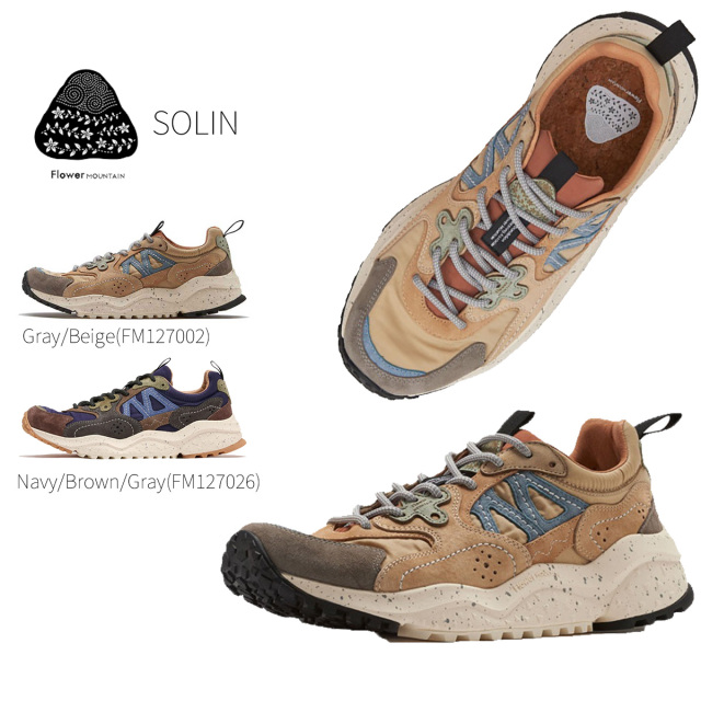 フラワーマウンテン Flower MOUNTAIN スニーカー SOLIN ソウリン メンズ レディース FM127002 アウトドア ハイキング トレッキング ベージュ ネイビー 37 38 39 40 41 42 43 23.5cm 24cm 24.5cm 25cm 26cm 26.5cm 27.5cm