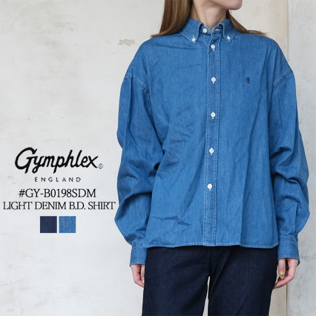 ジムフレックス GYMPHLEX シャツ ライトデニム ボタンダウン レディース #GY-B0198SDM 長袖 デニム コットン100% インディゴブルー（ネイビー系） ブリーチブルー（ブルー系） 14 日本製