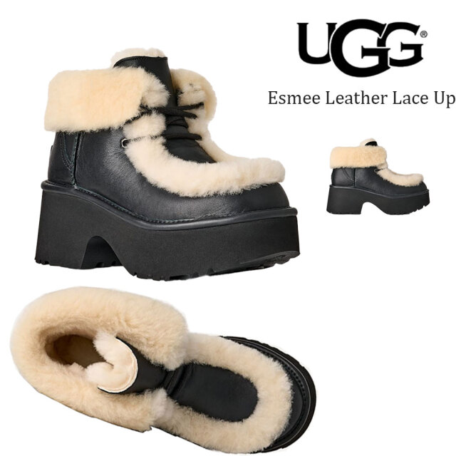 アグ UGG レディース ブーツ エスミー レザー レースアップ ブラック 23cm-25cm 1176110