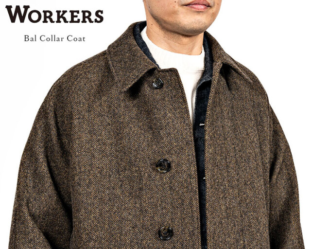極美品　WORKERS バルカラーコート Harris tweed BROWN Workers ワーカーズ Bal Collar Coat バルカラーコート スコッチ
