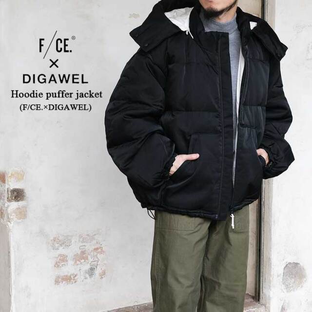 エフシーイー F／CE． ディガウェル DIGAWEL ダウンジャケット フーディー パファージャケット メンズ レディース FSP09252U0004 DIGAWELコラボ 光沢ナイロン 取り外しフード ブラック S M