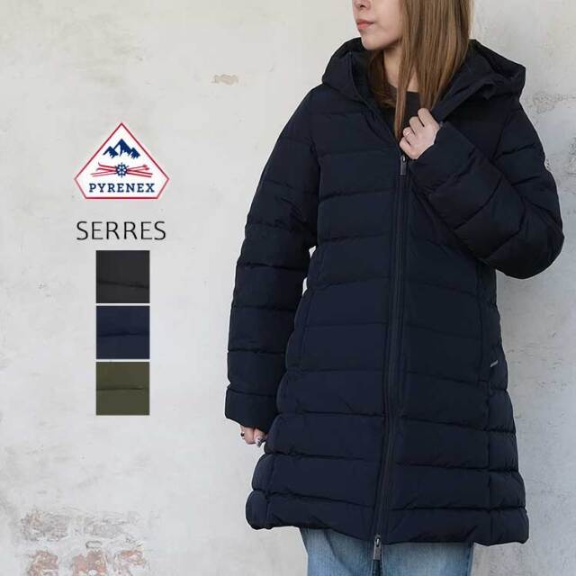 ピレネックス Pyrenex ダウンコート SERRES セール レディース HWY050 ダウン コート ロング Aライン 防寒 上品 フレンチダックダウン ブラック ネイビー カーキ 36 38 40 42