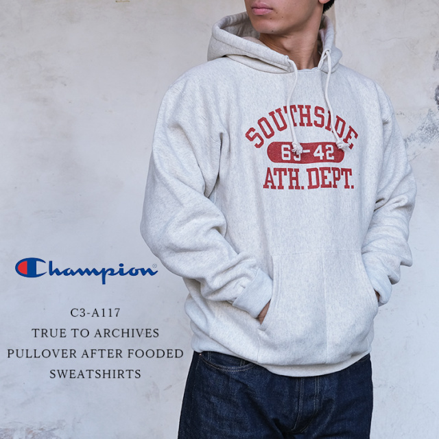 Champion チャンピオン C3-A117 リバースウィーブ プルオーバーアフターフーデッドスウェットシャツ TRUE TO ARCHIVES トゥルートゥーアーカイブス 後付けパーカー コットン 日本製 メンズ 〔FL〕