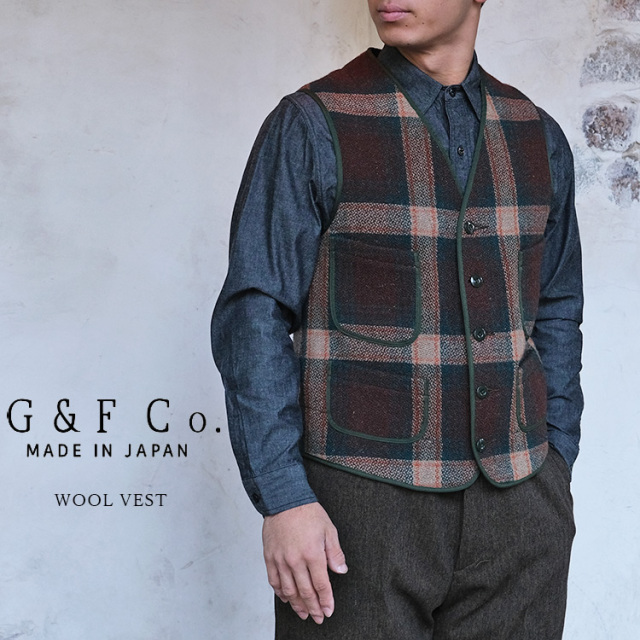 G&F Co. ジーアンドエフ WOOL VEST ウールベスト PLAID プレイド 日本製 メンズ 〔FL〕