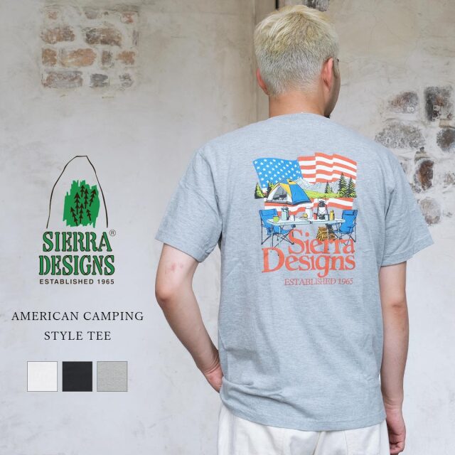 【メール便可】SIERRA DESIGNS シエラデザイン AMERICAN CAMPING STYLE TEE アメリカンキャンピングスタイルティー Tシャツ コットン メンズ 〔FL〕