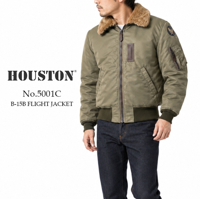 HOUSTON ヒューストン B-15B FLIGHT JACKET B-15Bフライトジャケット 5001C メンズ ミリタリージャケット ナイロンジャケット